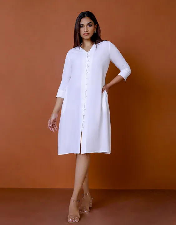 Spring & Summer Collar Shirt Dress with Buttons Down
