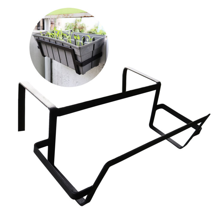 Long Flowerpot Rack Holder Plant Stand 16Inch to Multiple Flowerpots, Hanger Hooks fit Almost Any Balcony, Fence or Deck Railing Steel Black