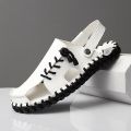 2023New Summer Men's Beach Sandals Handmade Leisure Beach Shoes Outer Wear Dual-Use Sandals Men's White Shoes. 