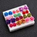12 pairs/set Colorful Resin Rose Flower Stud Earrings for Girls Children Anti Allergic Stud Ear Jewelry for Women. 