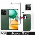 Honor X7C Tempered Glass Full Cover Film For Huawei Honor X7A X7B X8B 3 in 1 Camera Lens Glass Protector + Back Carbon Fiber Film. 
