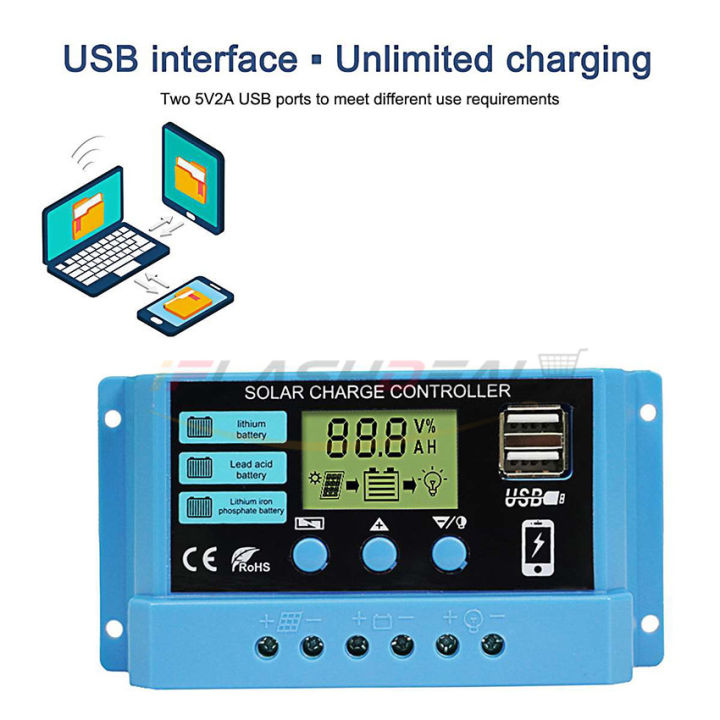 iFlashDeal%2030A%20Solar%20Panel%20Controller%20Solar%20Charge%20Controller%2012V/24V%20Adjustable%20LCD%20Display%20Solar%20Panel%20B-attery%20Regulator%20With%20USB%20Port%20Auto%20PWM%20Controllers%20Intelligent%20System%20Charging%20Controller%20For%20Home%20-%20Image%204