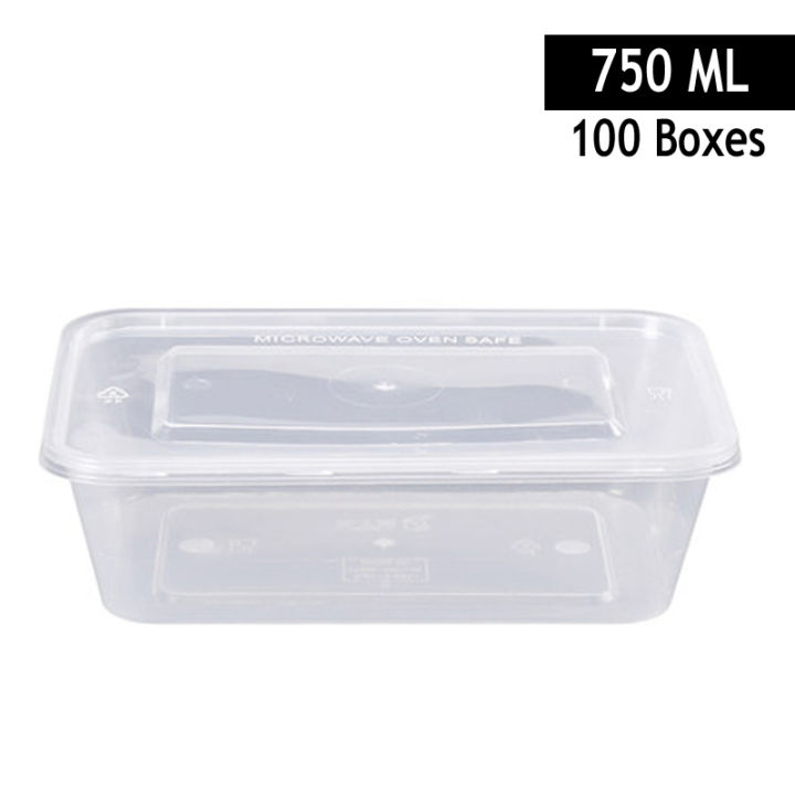 100Pcs  750ML Transparent Disposable Lunch Box