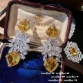 Canary Tourmaline Color Shield Gem Necklace Rich Woman's Happy Plated 18K Golden Pomegranate Flower Zircon Earrings. 