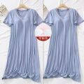 2023New Padded Nightdress Women's SummerVCollar Thin Bra-Free Loose Large Size Short Sleeve Home Wear. 
