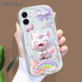 Hontinga for Samsung A06 Back Cover Pink Cat Phone Case Cream Texture Wavy Edge Soft Mobile Cover. 