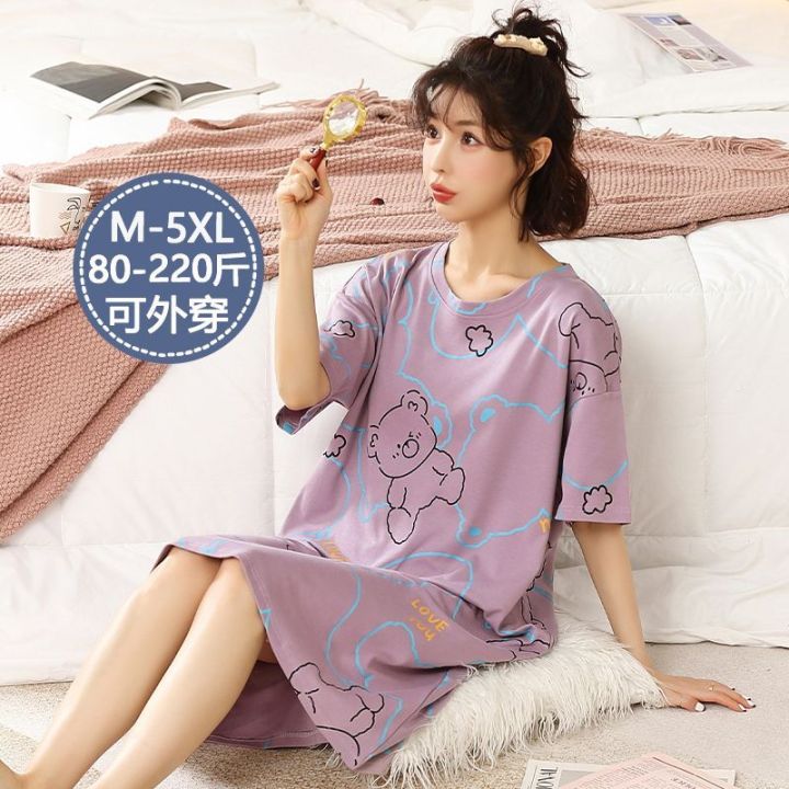 Nightdress%20for%20Women%20Summer%20Cotton%20Short%20Sleeve%20Thin%20Student%20Homewear%20Cute%20Outdoor%20Loose%20plus%20Size%20Maternity%20Pajamas%20Summer%20-%20Image%202