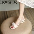 Caesar Sandals Women's Summer 2024 New Two-Way Sandals Women's Outer Wear Elegant Strap Wanwan Lei Style Chunky Heel. 