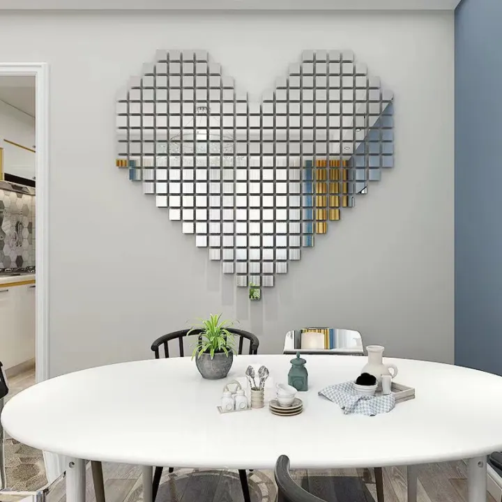 100pcs%202/3/4cm%203D%20Square%20Mirror%20Wall%20Stickers%20Self-adhesive%20Acrylic%20Mosaic%20Mirror%20Surface%20Tile%20DIY%20Wall%20Decals%20Room%20Home%20Decor%20-%20Image%203