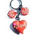 Love 3 Heart Key Tag Rubber  tag with Ring. 