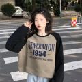 Contrast Color Letter Print Short Sweater for Women Autumn New Sweet and Spicy Korean Style Loose Slimming round Neck Long Sleeve Fashion ins. 