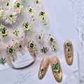 Palace Style Luxurious Design 5D Nail Stickers Shiny Finish Gold Scepter Baroque Scepter Nail Emerald Ruby Color Red Green Gemstone Nail Decals Xmas Nail. 