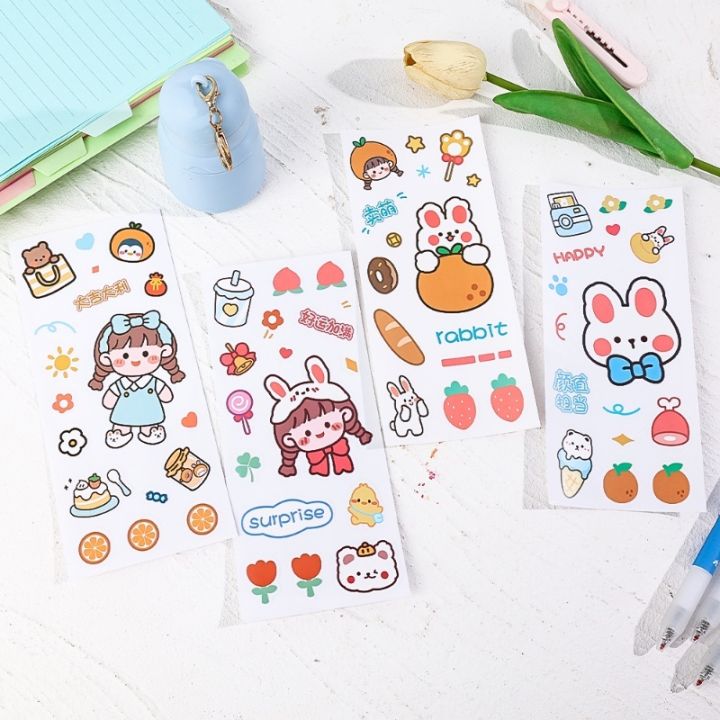 Little Bunny Handbook Stickers School Office Supplies Cute Girl Water Cup Stickers DIY Diary Decorative Stickers Waterproof Stationery Decorative Accessories