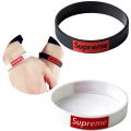 One Free Size Rubber Stretchable Supreme Wristband Bracelet For Men Events Party Sports & Daily Wear (Black, Black & White Mix Color ). 