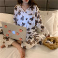 Pajamas Female Korean Sweet And Cute Net Red Long-Sleeved Cardigan Girl Casual Trousers Home Clothing Suit Womens Pajamas. 