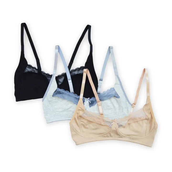 Diya - Wireless Full Cup Lace Bra - 3 Pack in Black, Grey Marl & Nude