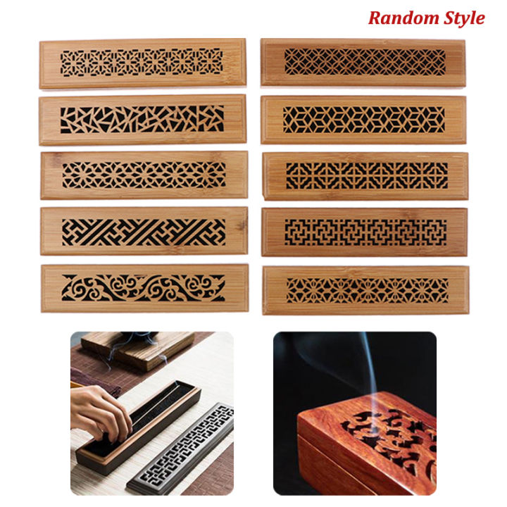 1Pc Bamboo Wood Incense Stick Holder Burning Joss Insence Box Burner