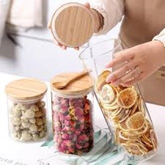 3 pieces Glass Jar with Bamboo Lid Sealed Canister Food Storage Bottles Container Kitchen Storage