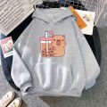 Capybara Bubble Tea Hoodie Women Aesthetic Graphic Kawaii Hoodies Unisex Autumn Winter Funny Harajuku Pullover Sweatshirts Hoody. 