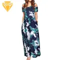 Short Sleeves Dress Floral Print Maxi Dress for Women Short Sleeve Ankle-length Summer Beach Dress Women Loose Dress. 