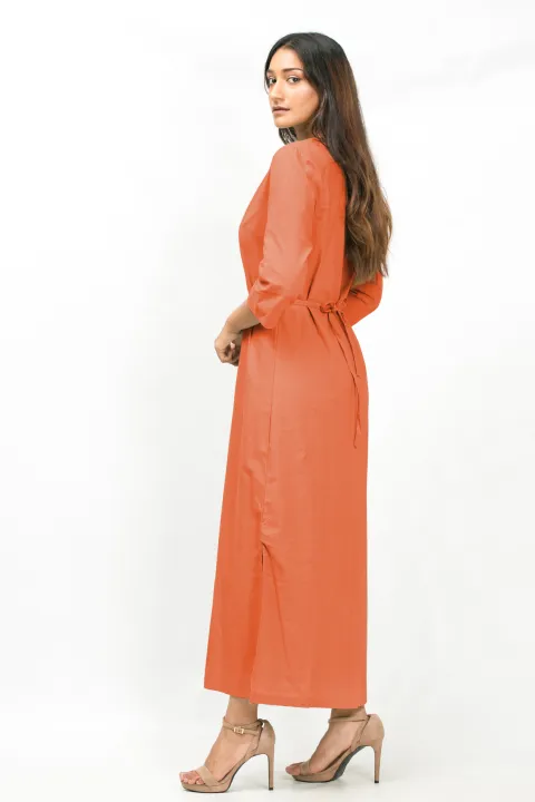 Urban%20Root%20%20Casual%20Orange%20Solid%20Color%20Akeesha%20Sleeved%20Long%20Dress%20-%20Image%203