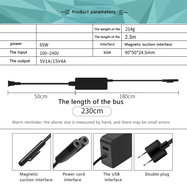 65W%2015V/4a%20Power%20Adapter%20Magnetic%202.3M%20Laptop%20Charger%20for%20Surface%20BOOK%202/3,Surface%20Laptop%203,Surface%20PRo%20X/7/6(US%20Plug)%20-%20Image%204