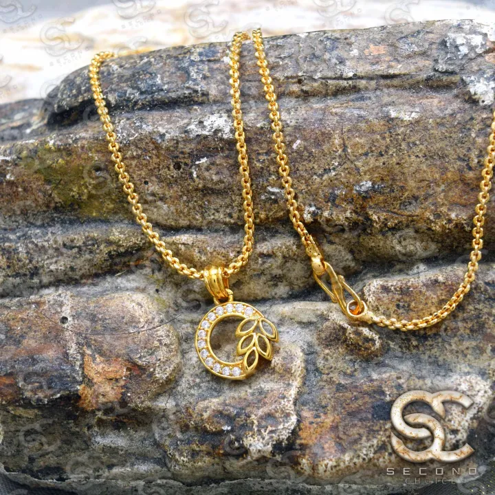 Gold%20Plated%20Guaranteed%201.5MM%20New%20Trend%20Stylish%20Diamond%20Chain%2018/24%20Inch%20Beautiful%20Design%20With%20Leef%20Round%20Fixed%20Stone%20Pendant%20-%20Image%204