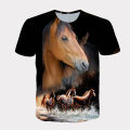 Vintage Oil Painting Men Art Colo 3D Horse Graphic T Shirts Boy Girl Summer Short Sleeve Commute Women Cool Casual Tee Tops. 