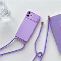 Necklace S Rope Lanyard Silicone Case For iPhone 13 Pro Max 12 11 XR XS X Mini SE 7 8 Plus Push Pull Camera Protection Cover. 