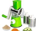 Multi-Function Ergonomic Tabletop Drum Grater with Manual Vegetable Spiral Slicer and Cheese Grater, Compact Handheld Rotary Cutter. 