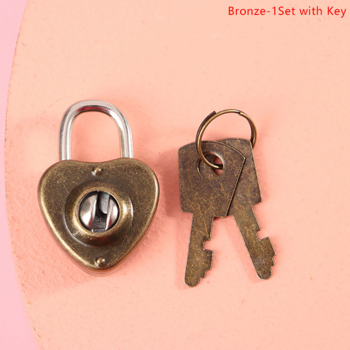 Mini Heart Shape Padlock Luggage Hardware Locks W/Key For Jewelry Box Suitcase