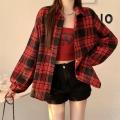 Red Plaid Shirt for Women Teen-girl Button Down Long Sleeve Collared Check Shirt Jacket Casual Fall Winter Christmas Outfit. 