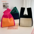 【ALLGOOD】Japanese Knitted Women'S Bag Temperament Woven Handbag Women Mini Knot Wrist Bag Tote Bag Student Reusable Shopping Bags. 