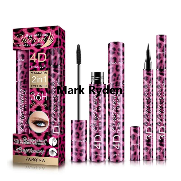 Mark Ryden YANQINA Liquid Eyeliner Pencil+4D Waterproof Mascara Set Cosmetics Eye Liner Thick Curling Mascara Eyebrow Pencil Eyes Makeup Affordable