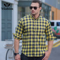 Yfashion Men Casual Plaid Shirt With Pockets Design Lightweight Regular Fit Long Sleeve Button Down Tops. 