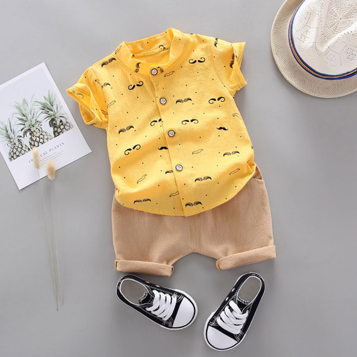 Toddler Baby Kids Print Boys TopsT-shirt Solid Pants Shorts Set Gentlement