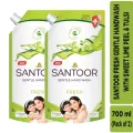 Santoor Fresh Gentle Hand Wash with Natural Goodness of Sweet Lime Peel & Tulsi| Rich Lathering Formula With Anti-Bacterial Properties| Soft on Hands| Soothes & Hydrates Skin (700ml, Pack of 2) FROM INDIA (SAM). 