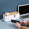 Cable Management Box with Bamboo Lid Small Cable Organizer Box for Extension Cord Power Stripe Surge Protector. 