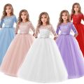 Lace Princess Dress for Girls 6-14 Yrs Long Sleeve Wedding Party Gown Birthday Children Tulle Dress Teenage Formal Long Dress. 