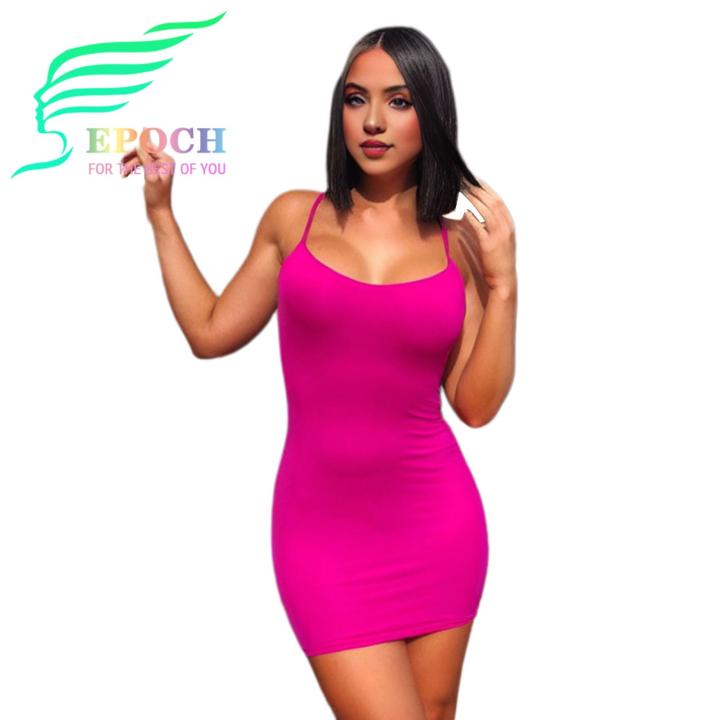 Epoch 2 Pcs/Set Hot Girl Dress Panties Set V-Neck Solid Color Sheath Skinny  Spaghetti Strap Mid Waist Stretchy Low-cut Slim Fit Dating Vacation Club  Party Mini Dress | Daraz.lk