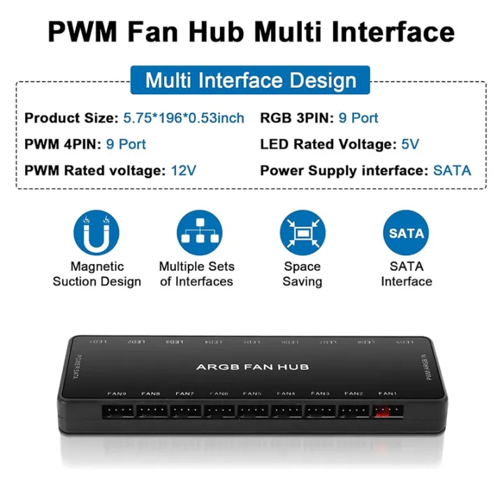 ARGB & PWM 2-In-1 PC ARGB Fan Hub 5V 3PIN ARGB 12V 4PIN PWM RGB Housing ...