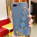 For iPhone 8 Plus / iPhone 7 Plus Back Cover + Love Heart Wristband Luxury Glossy Shiny Plating Bumper Ladies Case Soft Silicone Protective Phone Cases. 