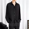 Ice Silk Shirt Men's Thin Hong Kong Style Ruffle Handsome High-Grade Draping Long Sleeve Jacket Loose Half Short Sleeve Pure Color All-Matching Shirt. 