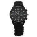 【Good selling】multi-function outdoor sports waterproof hand-woven Luminous bracelet umbrella rope camping hiking fashion watch accessories watch survive tool Black. 