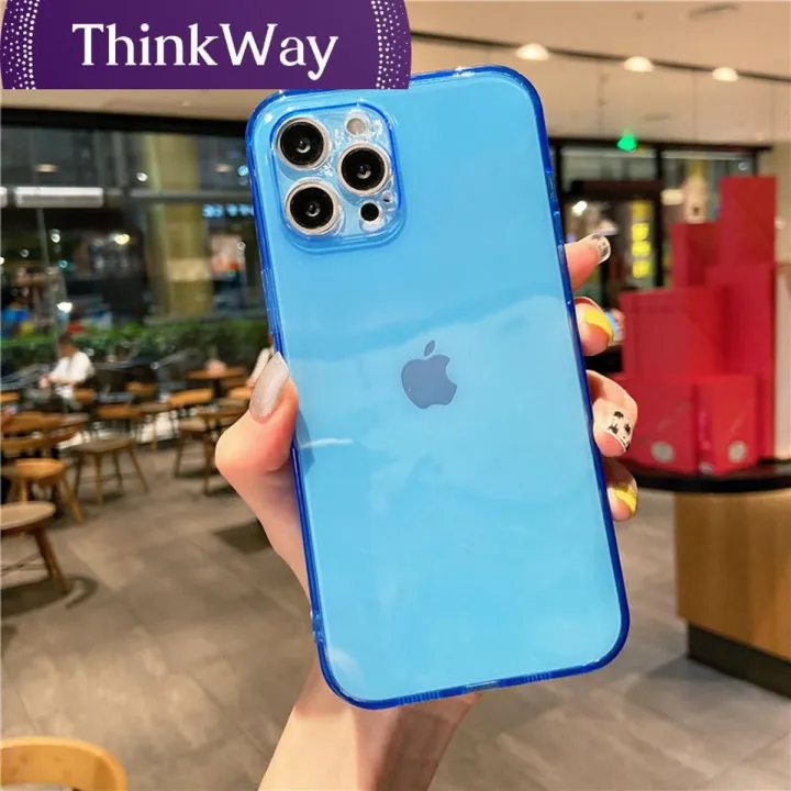 【ThinkWay】Fluorescent Neon Clear Case For iPhone 13 12 11 Pro Max XS SE 2 XR X 6 6S 7 8 Plus Cute Candy Color Slim Soft Silicone Gel Cover