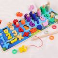 Children's Wooden Learning Counting Montessori Pairing Numbers Shapes Pairing Early Education Teaching Aids Math Fishing Toys. 