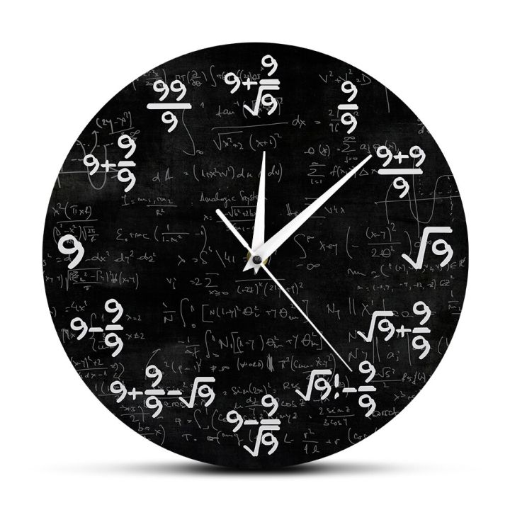 The Nines Math Wall Clock Number 9 Math Modern Clock Wall Watch Math Equation The Clock of 9s Formulas Mathematical Wall Art