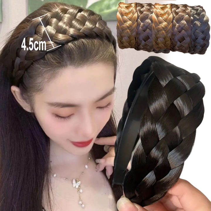 4.5cm Wig Headbands for Women Wide Fishbone Braids Hairbands Handmade Head Hoop Hair Styling Headwear Hair Accessories Gift