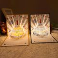 Birthday Surprise Musical and Light Musical Birthday Greeting Cards Led Creative Birthday Cake Postcards Hollow Paper Carving with Envelope Luxurious Foil Stamping Cards Birthday Gift. 