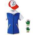 Cosplay Anime Ash Ketchum Clothes Pokemon Cap Gloves Set Men Blue Jacket Costume Boys Girls Cosplay for Party Trainer Pokemon. 